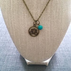 Lotus Flower Charm Necklace with Turquoise Accent